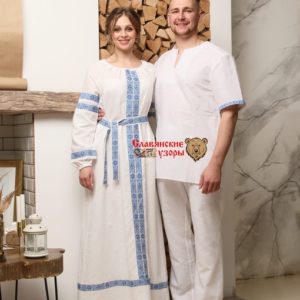 Семейный комплект Платье Мирослава + Рубаха с коротким рукавом